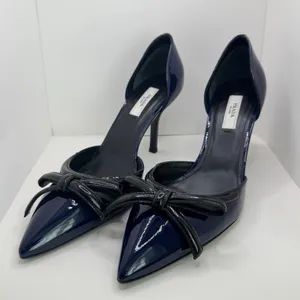 Prada Vintage 2000s Navy Patent Leather Bow D’Orsay Heels Italy 38 New with Box thumbnail 3