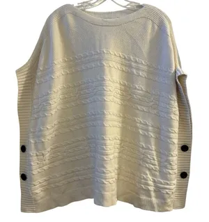 LOFT Cream Cable Knit Button Side Poncho‎ Sweater Top Womens Size S thumbnail 1