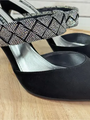 Nine West Greet Rhinestone Strap‎ Pointed Toe Mule Pumps Black Silver 7 thumbnail 7