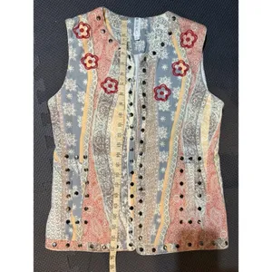 Mural Arts Embroidered Studded Boho Vest Womens Small Festival Hippie Patchwork thumbnail 5