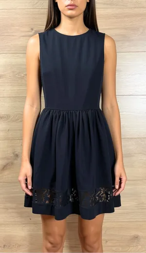 Aqua Fit & Flare Black Ponte Sleeveless Lace-Hem Dress thumbnail 1