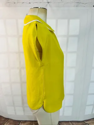 Ted Baker London Yellow Peter Pan Collar Quarter Zip Back Blouse Size 1/Small thumbnail 4