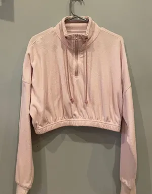 Cropped Half-Zip Pullover Sweatshirt in Light Pink pacsun medium thumbnail 1