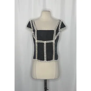 NWT!! FREE PEOPLE Tyler Velvet Corset Top Black Cream Embroidered Bohemian Small thumbnail 2