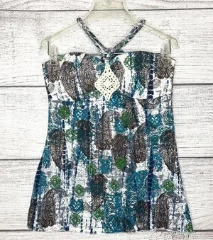 Self Esteem Bohemian Paisley Print Crochet Detail Halter Top Size Medium thumbnail 1