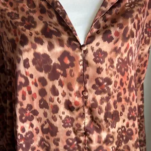Intimately Free People Cheetah Leopard Floral Brown Silky Pajama Shirt Size L thumbnail 10