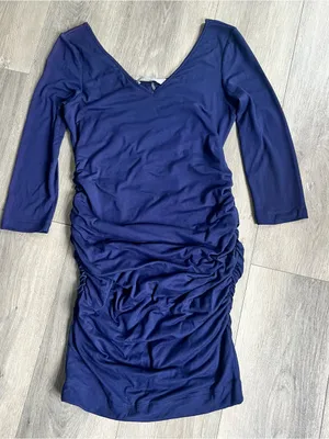 Baby Moon Maternity Navy Blue Ruched Dress XS V-Neck thumbnail 1