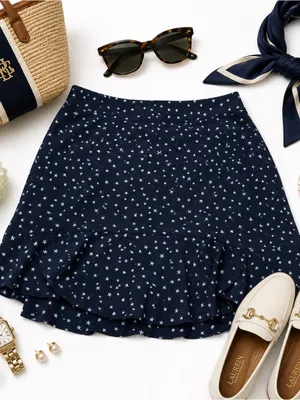 Madewell Women’s 2 Black White Star Print 100% Silk Ruffle Hem Mini Skirt G9969 thumbnail 5