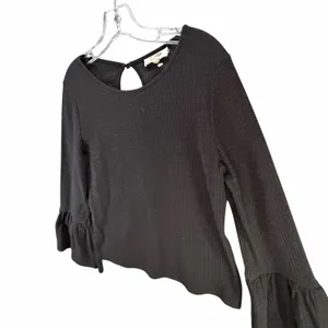 Anthropologie Porridge Joan Bell Sleeved Top Womens M Black Ribbed Boho‎ Chic thumbnail 3