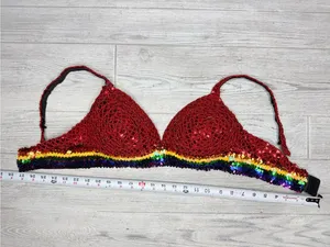 Handmade sequin rainbow bra shirt costume festival wear medium thumbnail 8