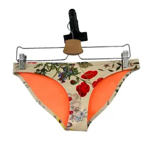 Triangl‎ Neoprene Floral Print Bikini Bottom Tan Beige Red Multi Size Medium thumbnail 1