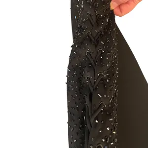 Niki by Niki Livas Black Beaded Lace Up Side Maxi Dress Formal Gown Size 6 HOCO thumbnail 8