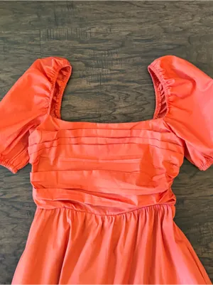 o.p.t. Square Neck Puff Sleeve Midi Dressu in Bright Orange thumbnail 3