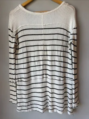 Free People Boho Striped Waffle Thermal Tunic Top Shirt thumbnail 2