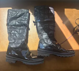 Aquatalia Black Quilted Patent Leather Boots Lug Sole Buckle‎ Detail Size 8 thumbnail 1