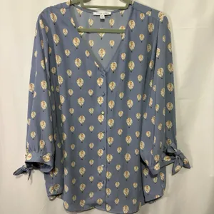 41 Hawthorn Top 2X Cute Blue Silky Hot Air Balloon Print Shirt Blouse Tie Sleeve thumbnail 2