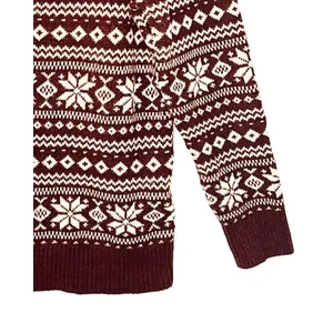 Loft Sweater Womens Size M Burgundy Fair Isle Long Sleeve Pullover Snowflake thumbnail 7