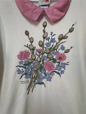 Vintage Grandmacore Floral Peter Pan Collar Tee M USA thumbnail 11