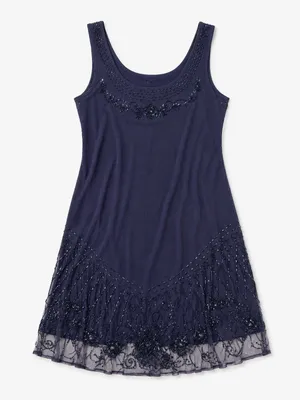 American Eagle Navy Beaded Mesh Hem Dress XS Y2K Boho Glam Embellished thumbnail 2