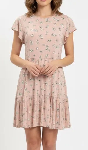 Altar'd State Pink Daisy‎ Floral Kloey Babydoll Dress Large Flutter Sleeve thumbnail 1