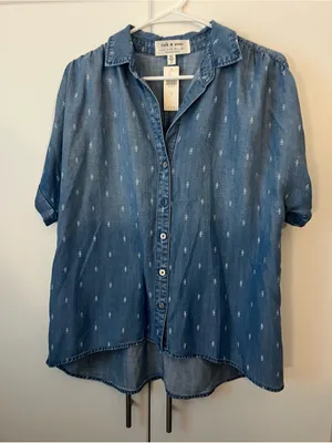 Anthropologie Cloth & Stone Blue Chambray Short Sleeve Button Down NWT small thumbnail 2