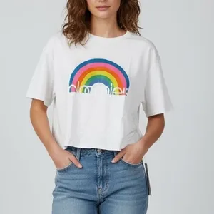 Bloomies Rainbow Graphic T-Shirt White‎ Short Sleeve Top Made in USA Women's M thumbnail 3