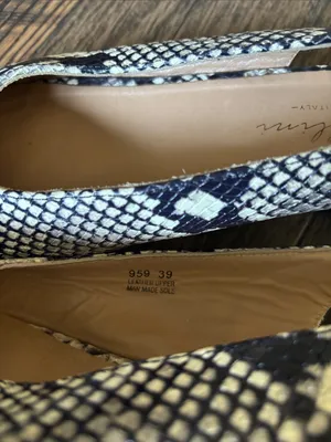 Avellini Snake-Print Pointed Toe Slingback Flats in Black & Cream Made in Italy thumbnail 7