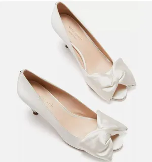 Kate Spade Crawford Satin Lux Bow Front White Pump Bridal Wedding Formal 8.5 NIB thumbnail 1