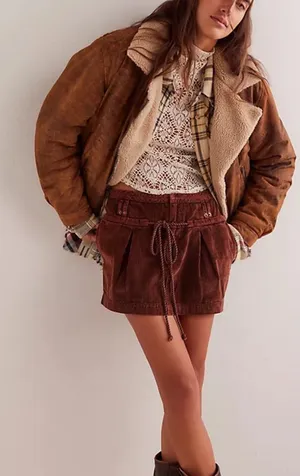We The Free Corduroy Drawstring Skirt in Rust Free People thumbnail 1