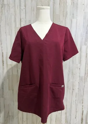 Figs Women's Casma V-Neck Scrub Top Burgundy‎ Medium Short Sleeve Workwear thumbnail 1