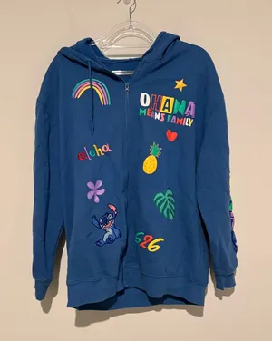 Disney Lilo & Stitch Allover‎ Print Icons Zippered Hoodie BoxLunch Blue Large thumbnail 1