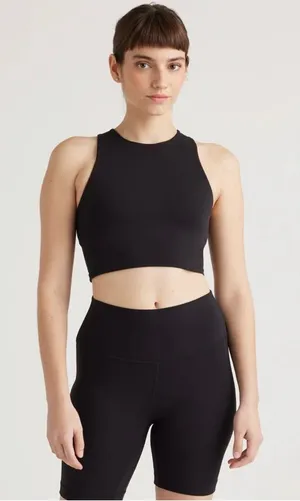 QUINCE Black Ultra-Form High-Neck Cropped‎ Tank Size Small thumbnail 1