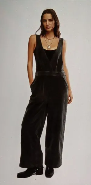 Free People Mara Cord Overall Jumpsuit Surplice Wrap Wide Leg Couduroy Small thumbnail 1