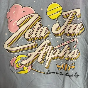 Gildan Zeta Tau Alpha Sorority Welcome to the Sweet Life Blue Tee Size Small thumbnail 2