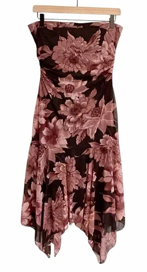 Zinc Vintage Y2K 90s Black Floral Whimsigoth Strapless Dress Size M Asymmetric Fairy thumbnail 1