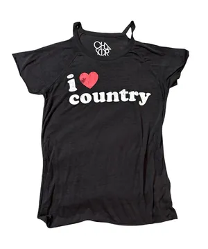 Chaser Black Tee with Red Heart and White 'country' Graphic thumbnail 1