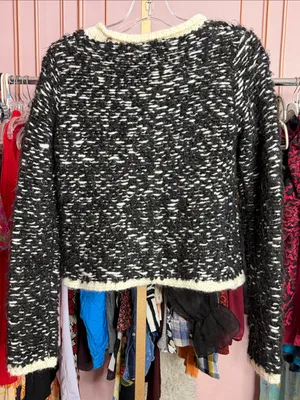 Napa Girls Black White Marled Knit Cardigan Cream Trim Button Front Sweater S thumbnail 7