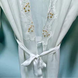 Maidenform Size S Vintage Long White Sheer Lace Trim Robe w Beading and Sequins thumbnail 7
