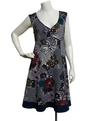 Maeve Dress Size M Navy Blue White Floral Empire Waist Sleeveless Fit & Flare thumbnail 1