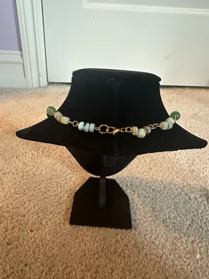 Handmade Green and Gold Beaded Necklace thumbnail 2