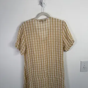 Flax 100% Linen Beige Tan Gingham Midi Dress Coastal Lagenlook Womens Small thumbnail 10