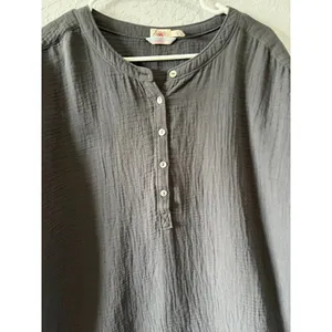 Faherty Women's Dark Gray Gauze Top Organic Cotton Sz XL Boho Lagenlook thumbnail 2