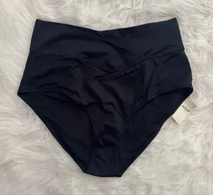 Aerie High Rise Full Coverage Crossover Bikini Bottom True Black Size Small thumbnail 1