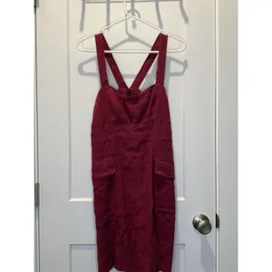 Anthropologie Square Neck Linen Blend Mini Cargo Stretch Dress 10 Burgundy Boho thumbnail 3