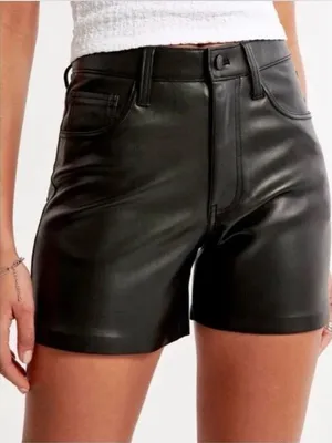 Abercrombie & Fitch Curve Love Vegan Leather Dad Shorts Size 32 Black Biker Moto thumbnail 1