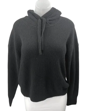 NEW Gap Women's Black Ribbed Knit Long Sleeve Hoodie Hooded Sweatshirt Size M thumbnail 1