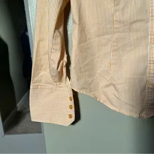 New‎ York & Company Women's Size Small Button Down Shirt Yellow White Pinstripes thumbnail 4