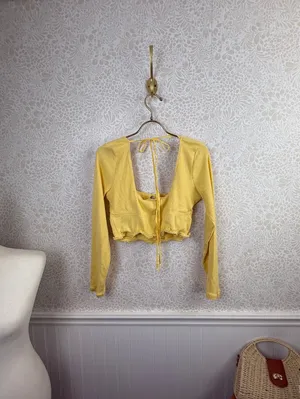 Free People Mellow Yellow Cropped Dancing Queen Bow Cutout Top - Size - Large thumbnail 7