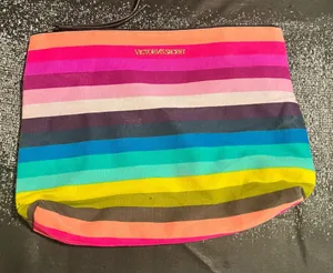 Womens large Victoria's Secret Rainbow Striped Canvas Makeup Cosmetic Bag thumbnail 1