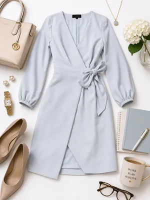 J.Crew Women’s 00 Light Blue Wrap Dress Long Sleeve Tie Waist Cocktail Mini XXS thumbnail 3